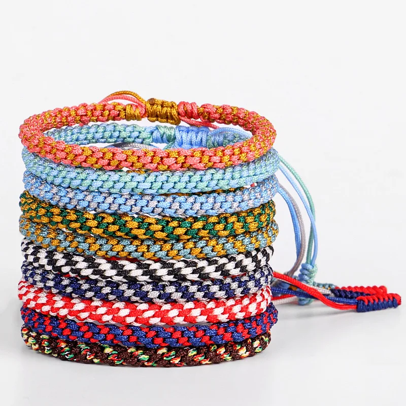 Valentines Day Handmade Colorful Love Corn Knot Lucky Prayer Ethnic Red Tibetan Buddhist Braided Rope Friendship Bracelets