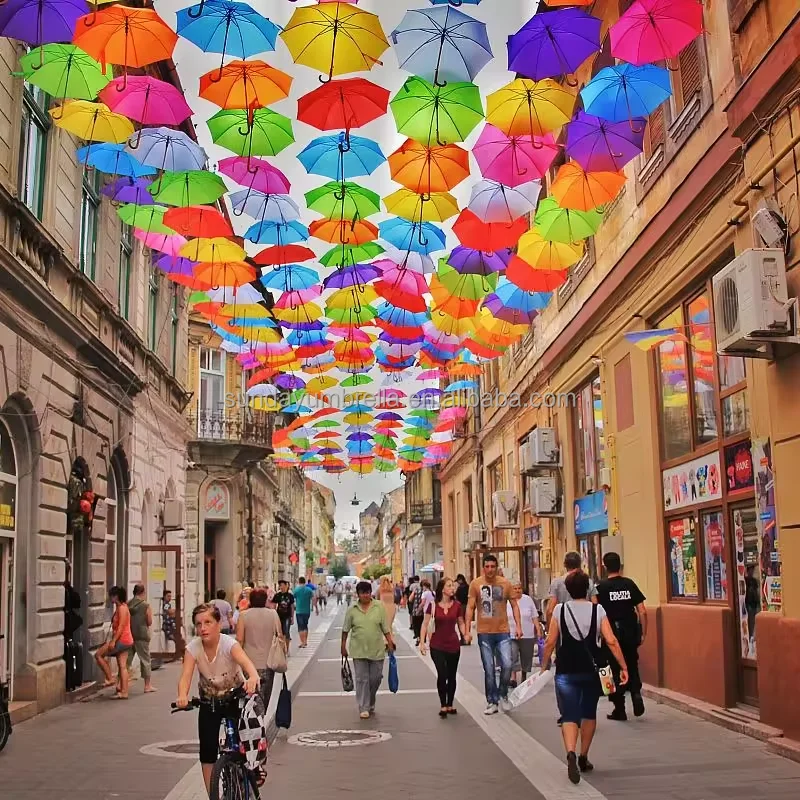 SD Colored Wedding Umbrellas Outdoor Street Decorations Cheap Promotional Hanging Umbrellas Manual Control Custom Logo Printing