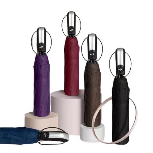 Automatic Open Close Three Folding Umbrellas Black Coated Umbrella 10 Bones Wholesale Fashion Advertising Parasol