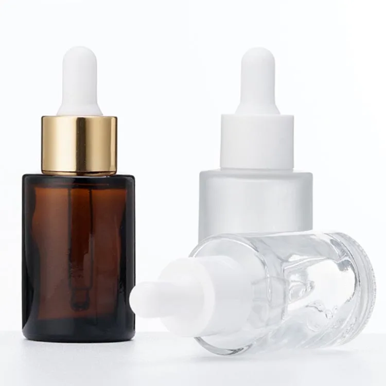 1OZ Amber Frosted Glass Bottle With Dropper flat Shoulder Serum Dropper Bottle Perfume  Essential Oil Bottle 20-410