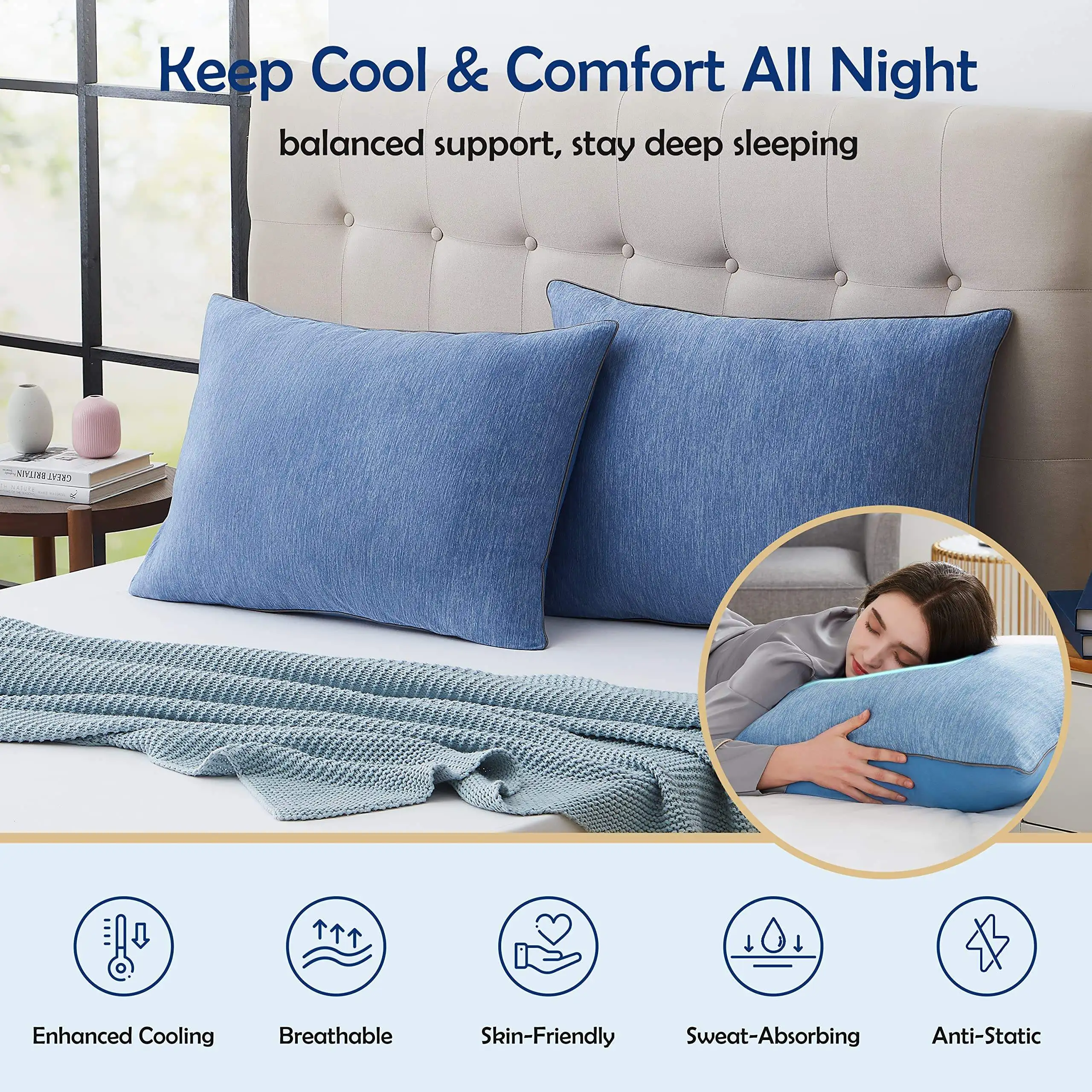 Best Sell Nature Sleeping Bamboo Shell Shredded Filling Gel Cool Hybrid Cervical Memory Foam Cooling Pillow For Sleep