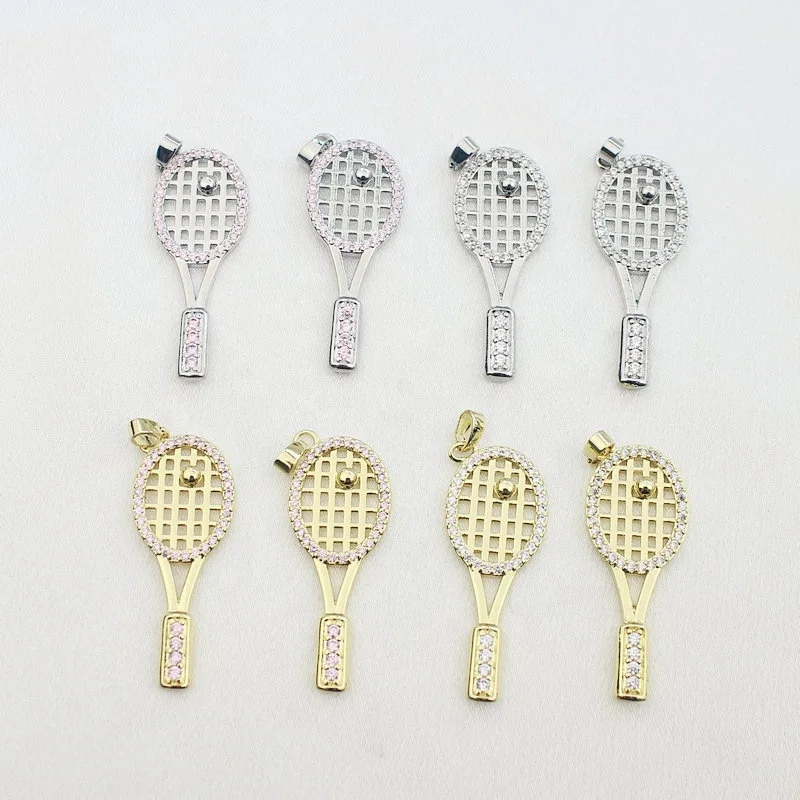 CH-JDP0774 Simple Fashion Tennis Racket Shape Pendant Popular Gold/Silver Plated CZ Charm Necklace Jewelry Accessory Wholesale