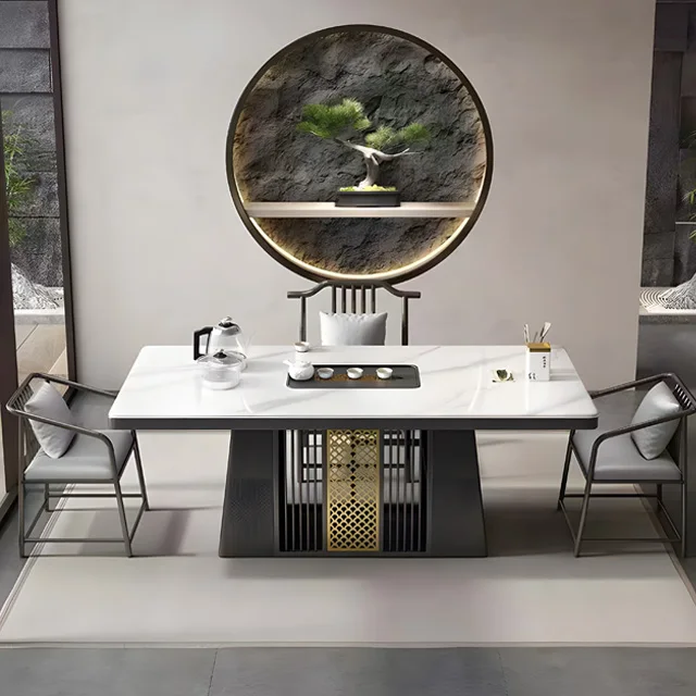 Italian light luxury slate tea table and chair combination office home balcony kung fu tea table and kettle integrated