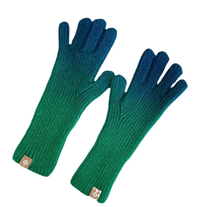 Gradient color gloves new touch screen gloves with exposed fingers winter warm fashion ins wind net red gloves