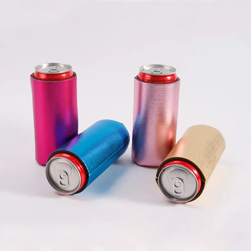 Custom Logo 12oz Slim Collapsible Neoprene Glitter Metallic Can Coolers