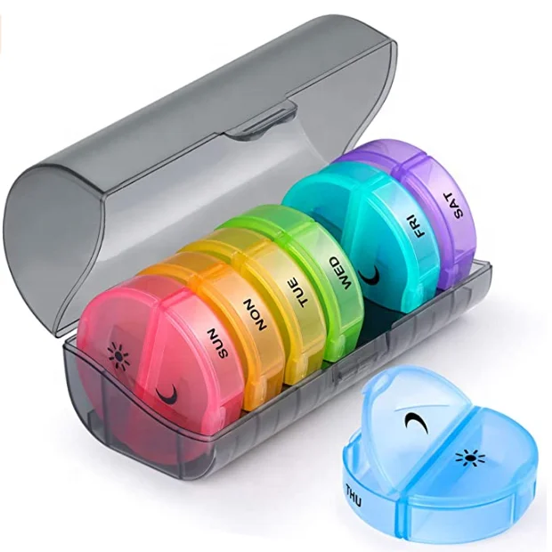 
AM PM Weekly 7 Days Pill Box, Large Daily Pill Cases Pill Organizer with Easy Push Button Design for Pills/Vitamin/Fish Oil 