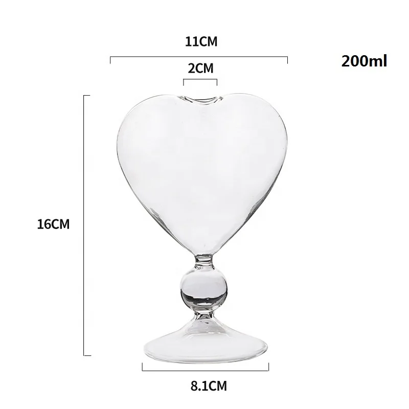 The Glass Bulk Cup 3D lovely Heart glass Golbet Creative new style wine Glasses Cups heart shaped cocktail glass