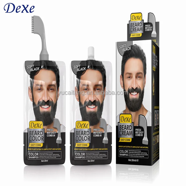 Dexe 80ml Hair Beard Color Cream for Man Rosemary Plant Exract 5 Minutes 100% Black Cover Shampoo Comb and