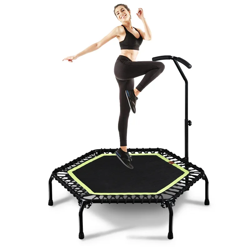 Trampolin Exercise Rebounder Jumping Indoor Fitness Kids Safety Adjustable Handrail Hexagon Jumping Bed Mini Trampoline