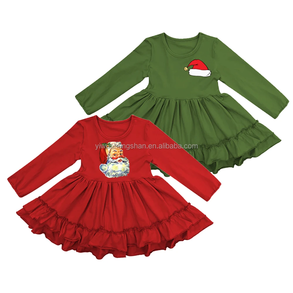 Hot Sale Baby Kids Clothing Dress Milk Silk High Quality Christmas Santa Prints Baby Girls Skirt Ruffle Dresses