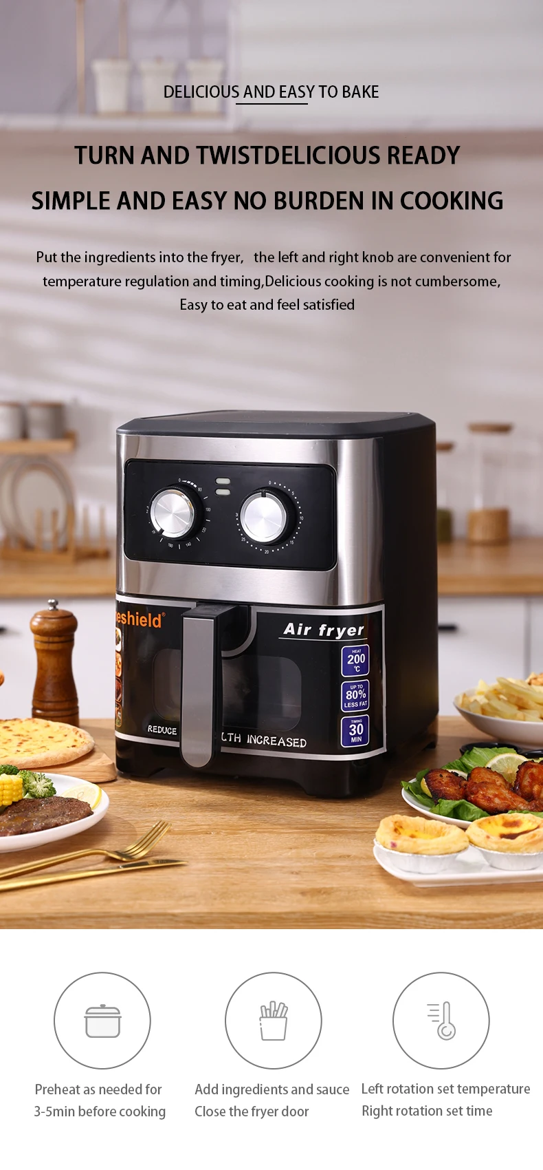 Household air fryer factory direct sales large capacity visual electric fryer intelligent air fryer wholesale customization