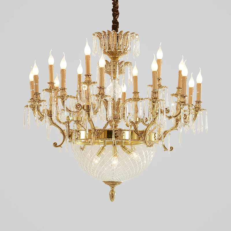 Brass Super Large Crystal Chandelier Plated Classical Hotel Ceiling Lamp Gold 10 Plastic Copper 80 Nordic Rococo Style Golden