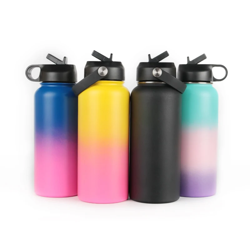Wide Mouth Powder Coated 32 Oz Double Wall Vacuum Flask Stainless Steel Insulated Water Bottle With Custom Logo