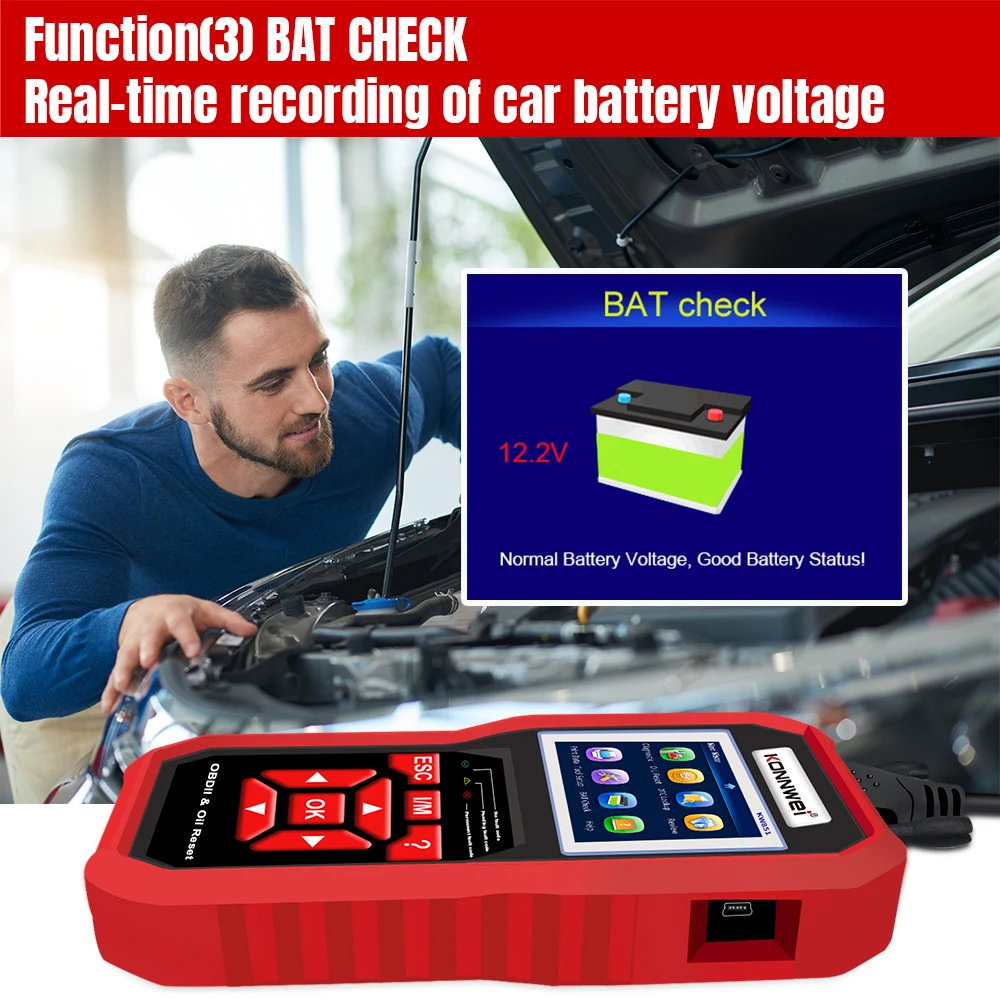 KONNWEI New Launched Vehicle Inspection Device KW851 Protocol Car OBD2 Diagnose Scanner Oil Light Reset Tools