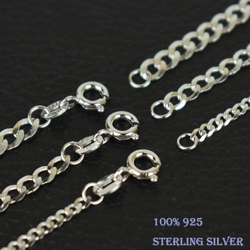 Dainty Facets Pure Silver Curb Chain Thick Long Necklace Jewellery Flat 2/3/4MM 100% 925 Sterling Silver Cuban Chain for Men