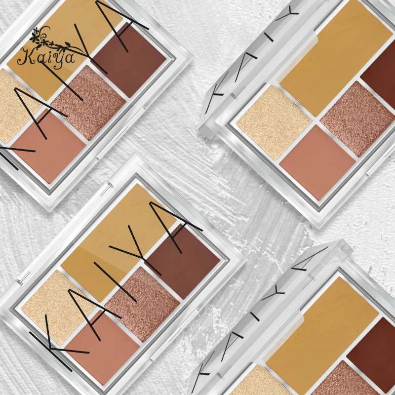 OEM Clear 5 Color Sweatproof Shimmer Eyeshadows Earth Tone Matte Eye Shadow Highly Pigmented Creamy Makeup Eyeshadow Palette