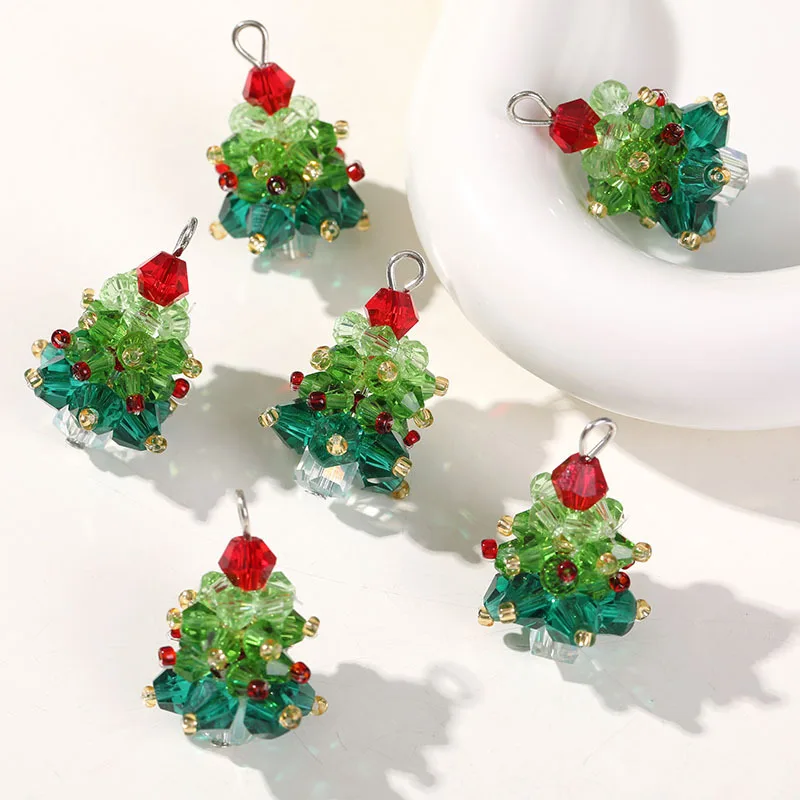 Simple 28*19mm Colorful Glass Beaded Beads Cute Handmade Christmas Tree Charm Pendant For DIY Bracelet Jewelry Accessories
