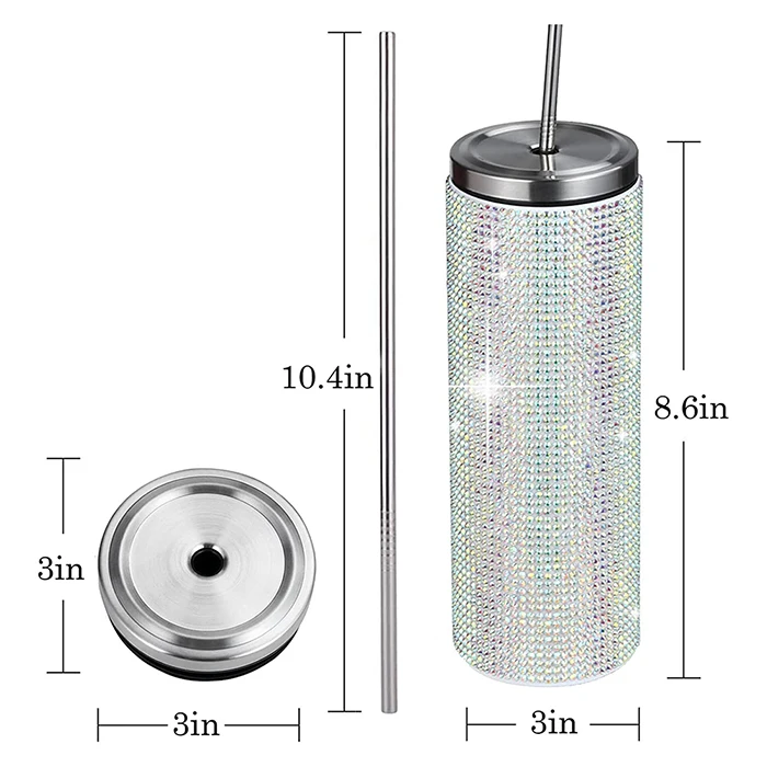 20oz Bling Tumbler Wholesale Bulk Luxury Diamond Stainless Steel Vacuum Insulated Rhinestone Skinny Tumbler Cup With Straw