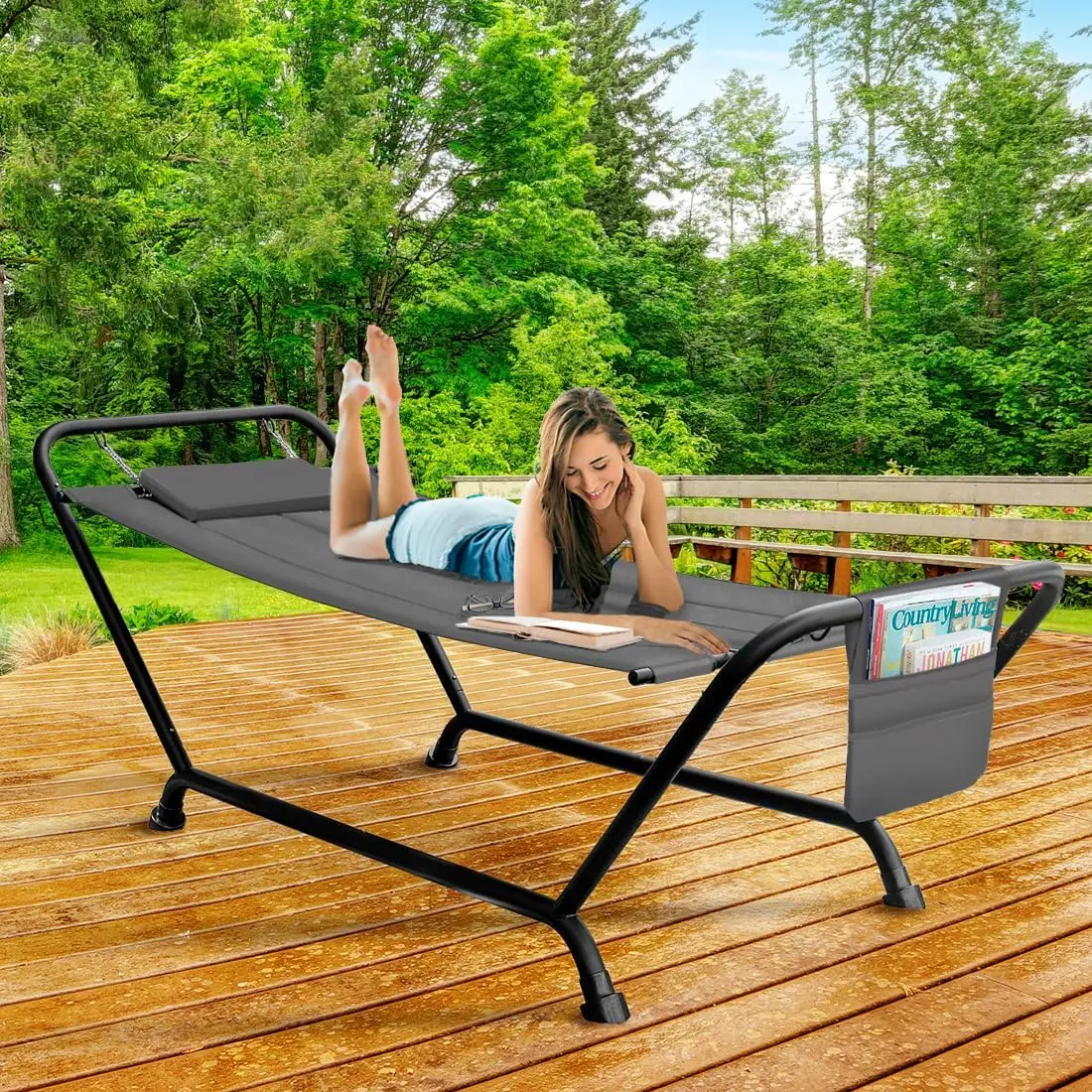 Hammock Bed Patio Hammock with Stand Heavy Duty 500lbs Support Durable Outdoor Hammock