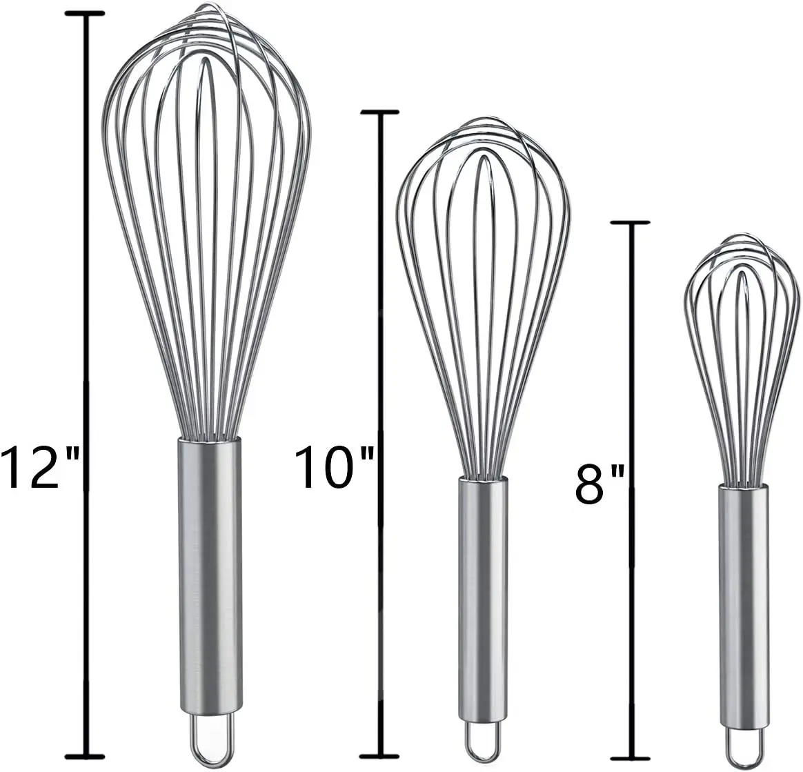 3 Pack Stainless Steel Balloon Beating and Stirring Mini Egg Whisk for Blending With Plain Handle