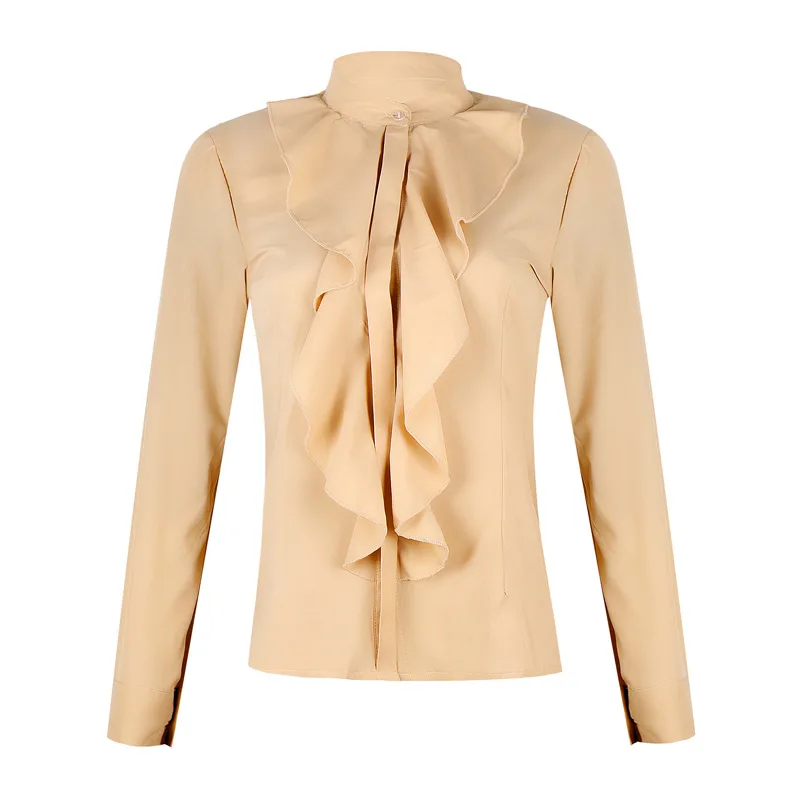 Hot Selling Casual Formal Elegant Lady Blouse Ruffle Neck Satin Winter Blouses