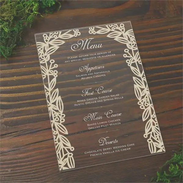 Acrylic custom made menu for Bar and Wedding, Customizable UV Printed Acrylic Wedding Menus