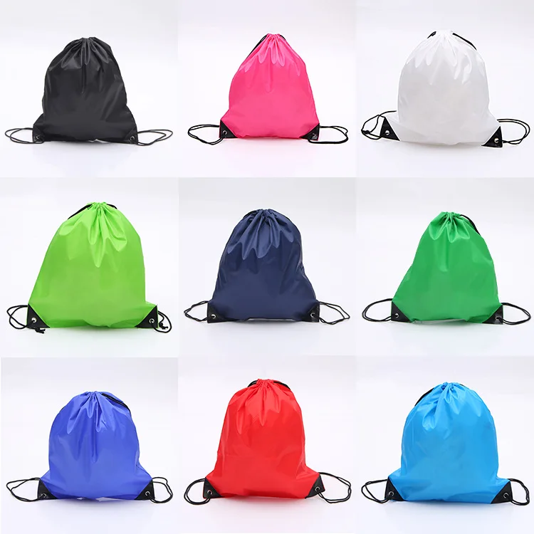 Wholesale promotional blank neon polyester drawstring backpack sports cinch bags fitness gym sack