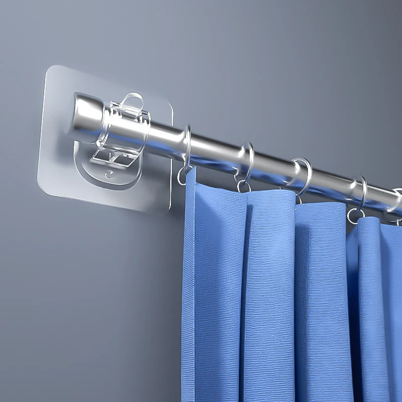 Telescopic & Fixed Clip Holder Punch-Free Stickers Household & Shower Curtain Towel Door Curtain Hanging Rod Holders