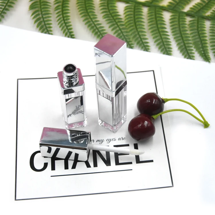 Empty custom silver square clear lipgloss tube container lip gloss bottles tube with applicator