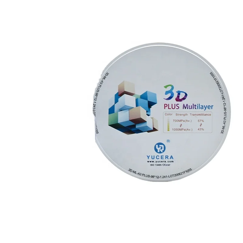 Многослойный циркониевый блок Yucera 3D plus с высоким коэффициентом пропускания для CE/ISO восстановления зубов