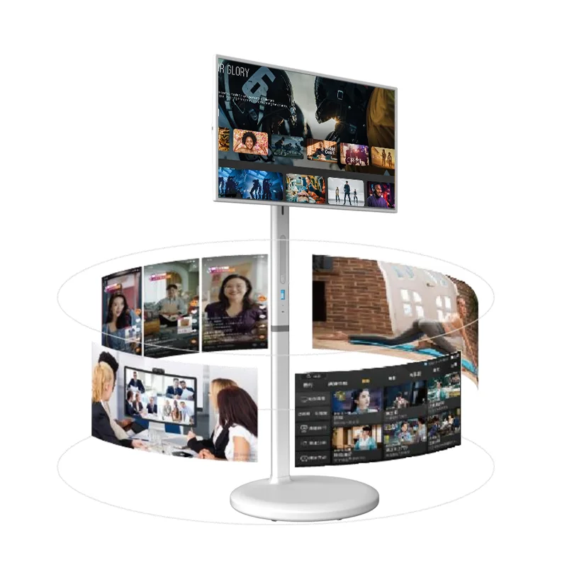 32 Inch Mobile Tv Android 11 White Smart Movable Tv Screens 27 32 Inch Stand Follow By Me Portable Touch Screen Tv