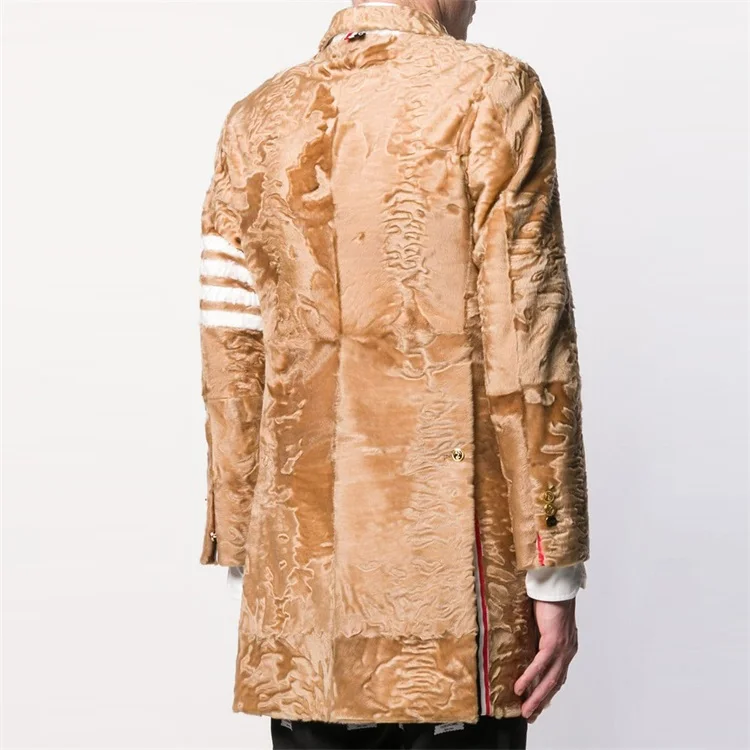 OEM custom a four-striped fur embroidered fashion faux fur over winter coat for men