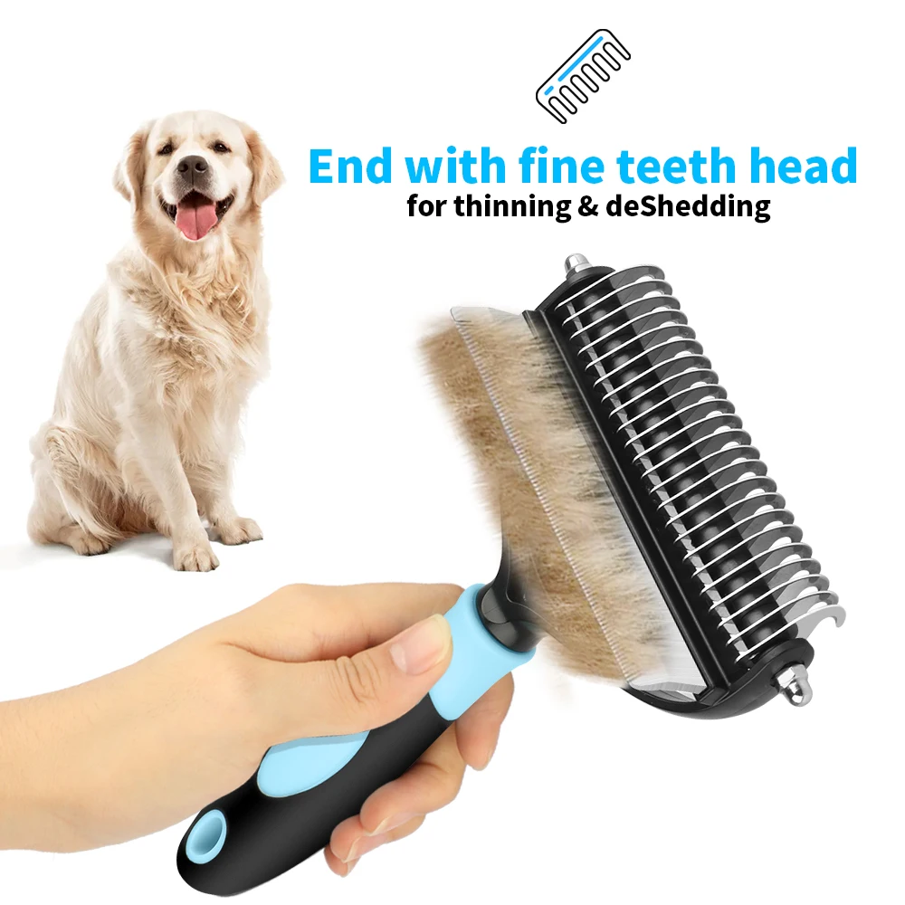 2021 Amazon  Pet Comb Stainless Steel Double Sided Blades Fur Dematting Trimmer Dog Cat Grooming Tool Pet Hair Removal Comb