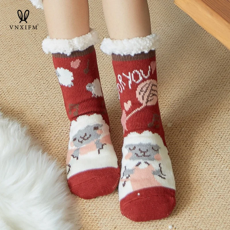 Snow Socks Christmas Plush Lining House Socks Women Winter Slipper Socks