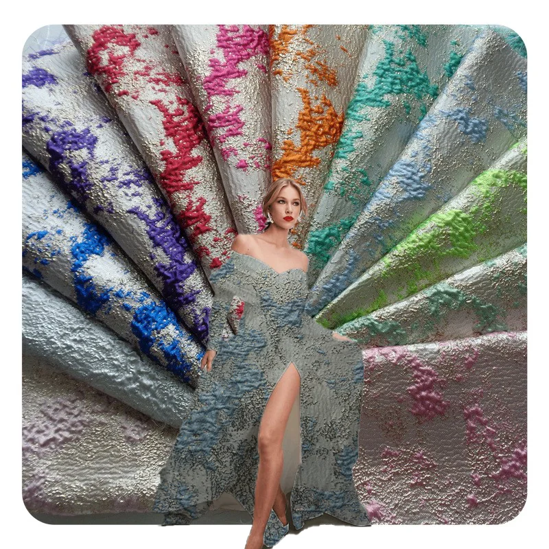 WholesaFancy Sequence Polyester Lace with metallic Jacquard Fabric African Brocade Jacquard Fabric for Dresses