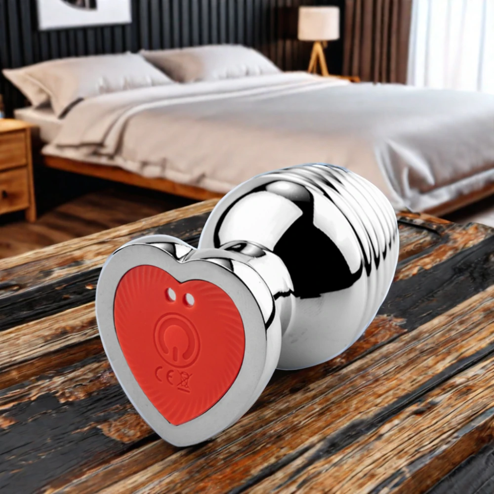 Wireless Remote Control Adult Anal Plug Vibrator Heart Base Metal Vibrating Butt Plug Sex Toys for Women and Men
