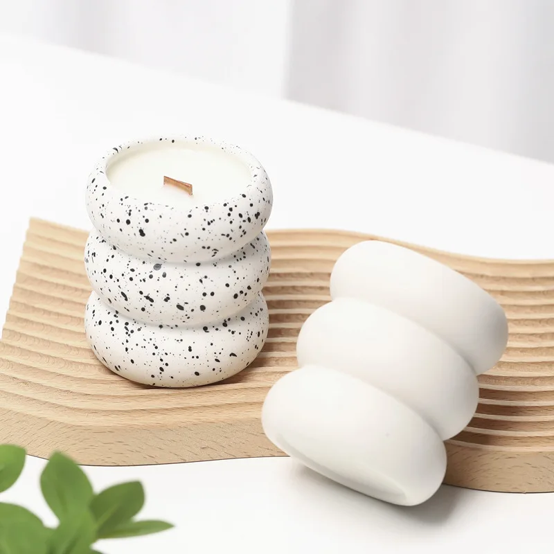 250ml 8oz Wholesale Custom Empty Nordic Modern Matte White Marble Donut Circle Tire Design Ceramic Candle Jar Vessel
