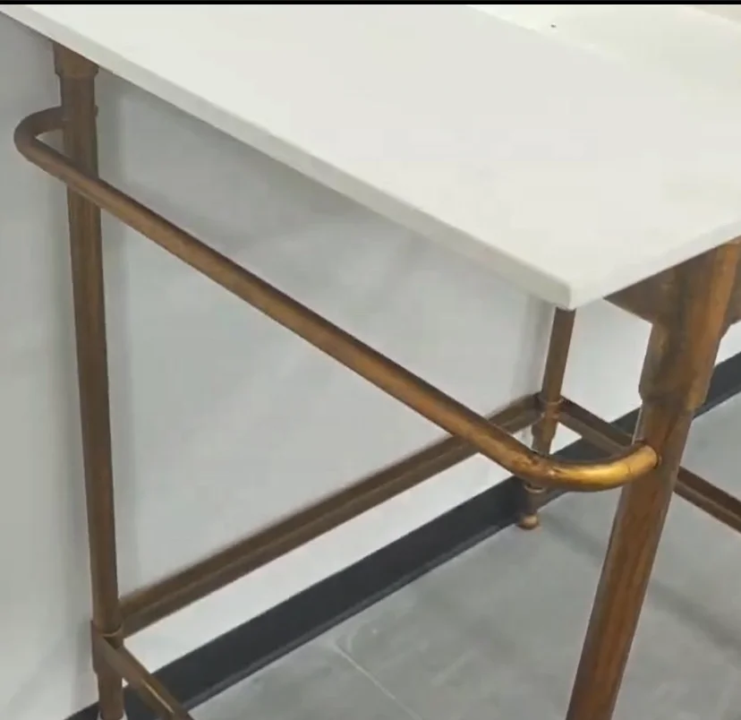 Traditional ceramic wash basin lavatory Black Metal pipe Frame Undermount Double Sink Vanity pedestal Gray Faux Concrete Top