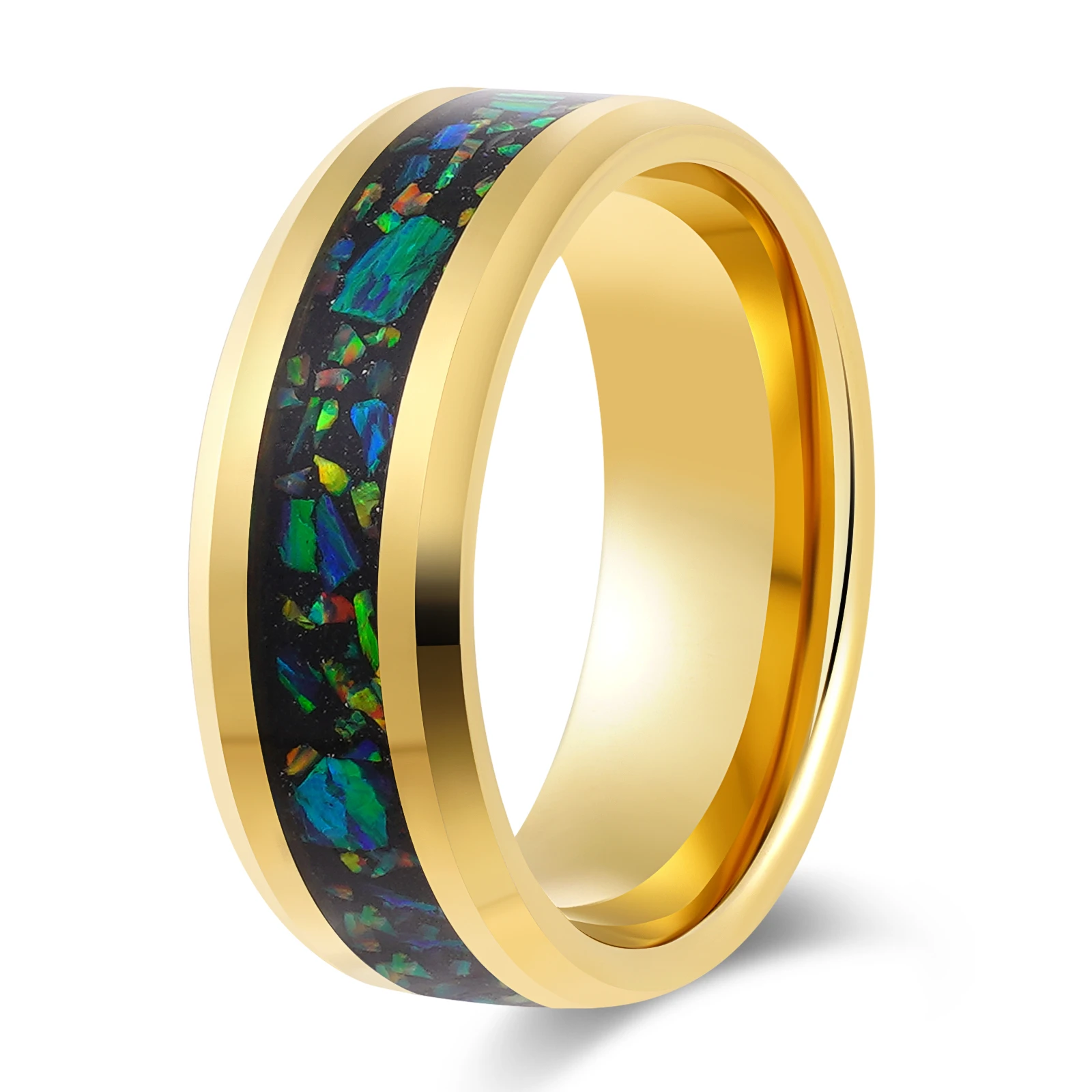 Poya Jewelry Low Price Blue Green Opal Inlay Ring Wedding Ring Gold Tungsten Ring