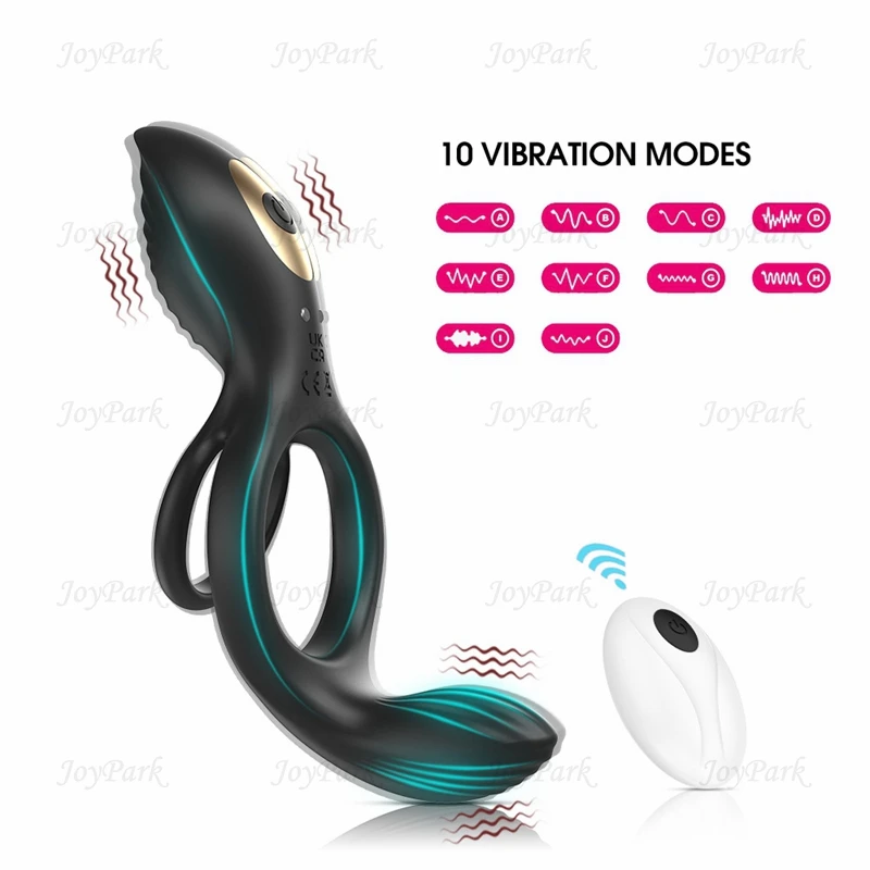 JoyPark Dual Motor Silicone Double Penis Ring Lock Couple Shock Penile Mens Masturbate Remote Control APP Vibrating Ring for Men