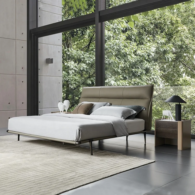 Luxury Modern Design Bedroom Furniture Nappa Leather Twin Queen Bed Top King Size Double Beds Quality Wrought Iron Pine 1 Set