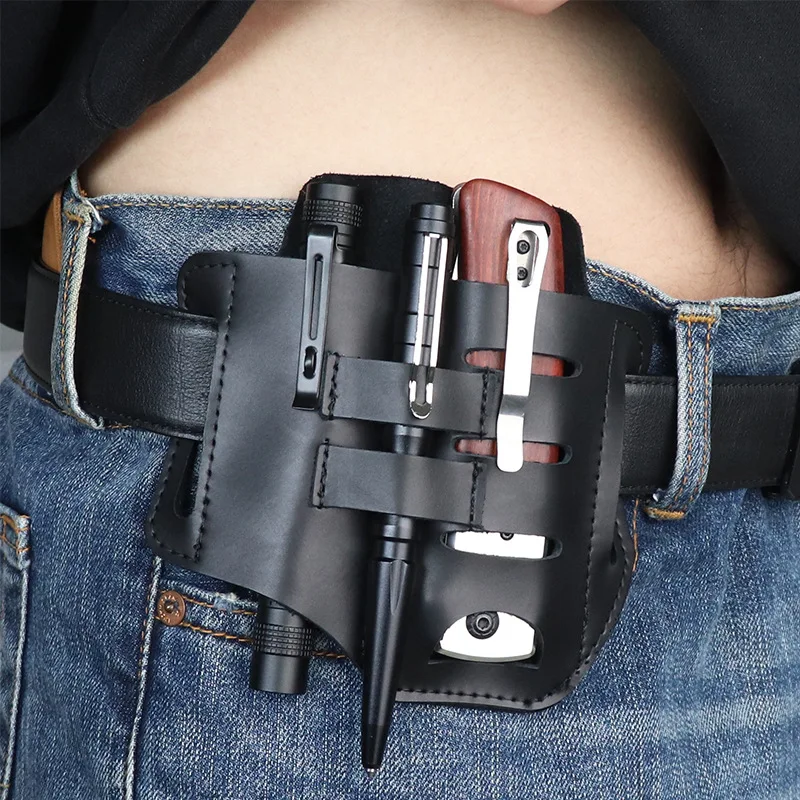 Camping Leather Holster Outdoor Camp Flashlight Pocket Sheath Edc Tools Pouch