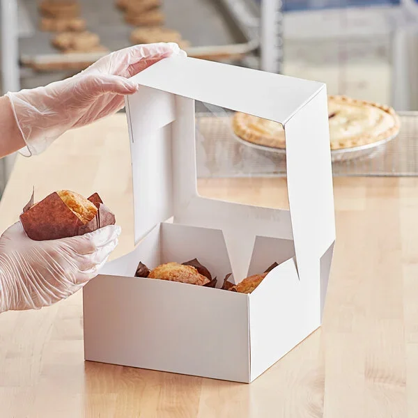 Cake Box Custom 8x8x2.5 Inch White Brown Kraft Bakery Boxes With Window for Strawberries Dessert Packaging