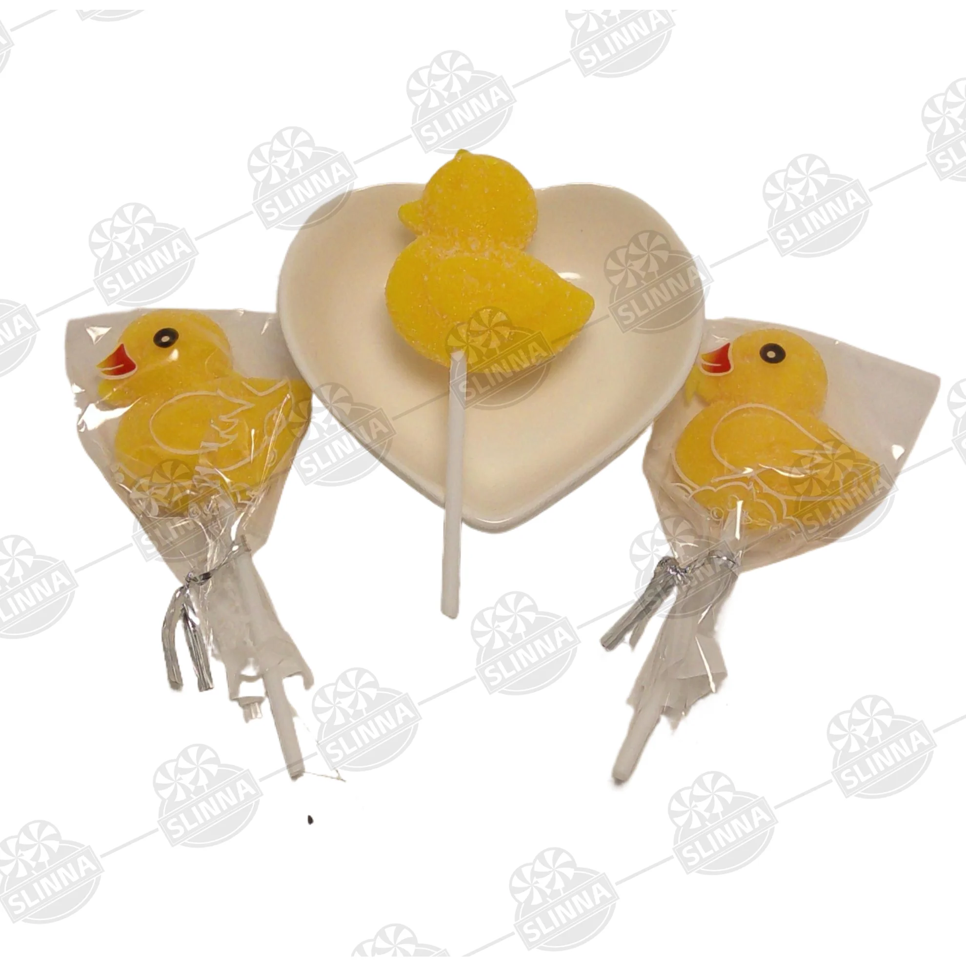 OEM Custom Halal Cartoon Shape Lollipop Candy kids cute candies wholesale Cartoon duck Shape sweet gummy candy soft lollipops