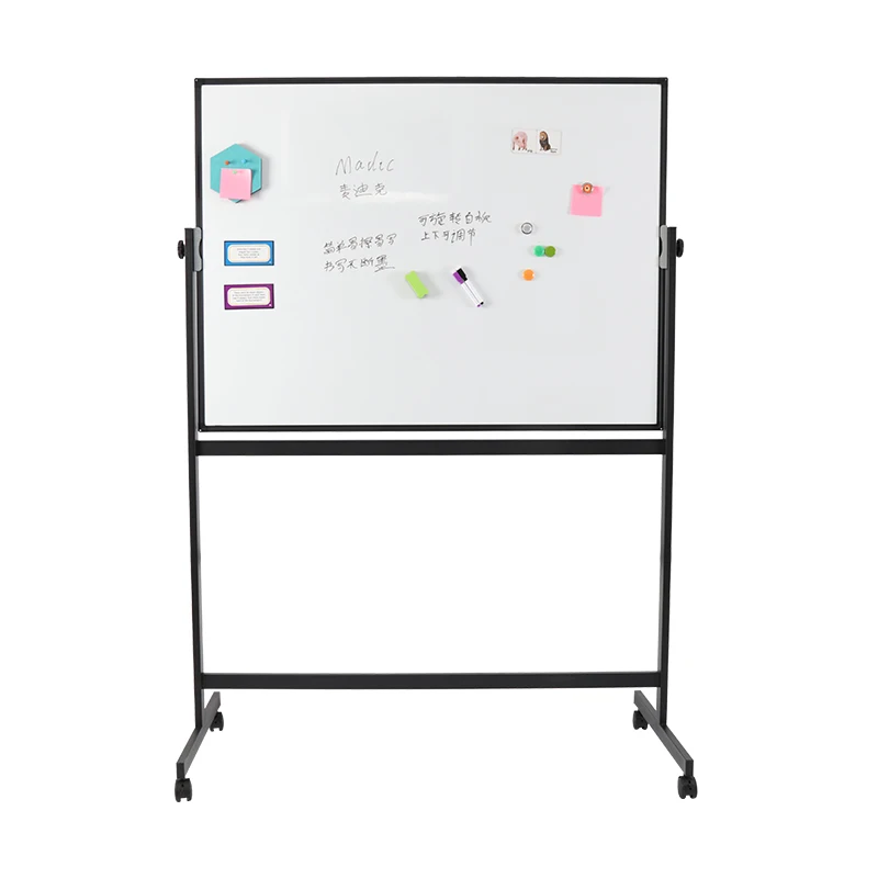 Factory Customizable Height-Adjustable Mobile Whiteboard Lockable Wheels Double-Sided Magnetic Surface for Message Board Use