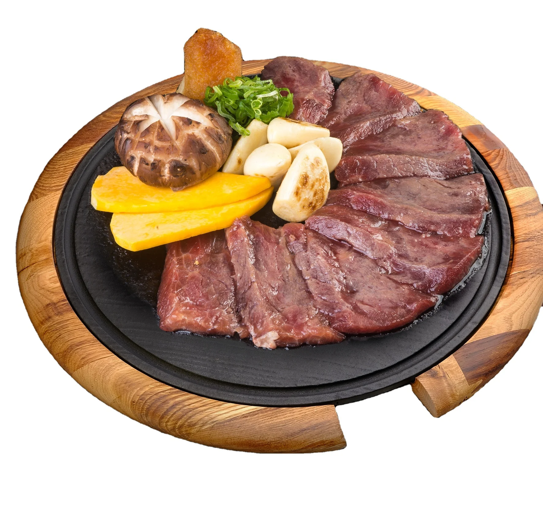 Service Platters Cast Iron with Wooden Base 36 Cm Plate Dish Stone Patterned Service PLATTER Customized Pattern Color Enamel 4mm