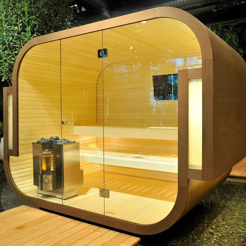 Customize 2-4 People Outdoor Wood Steam Sauna Room With Changing Rooms