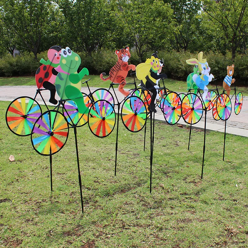 Kids Summer Animal Cycling Windmill 3d Cartoon Colourful Wind Spinner Garden Outdoor Yard Lawn Decoration Kids Toys