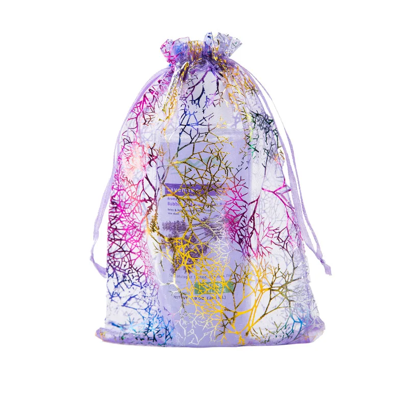 Organza Drawstring Bags For Jewelry Packaging Multi-size Colorful Trees Printing For Party Wedding Candy