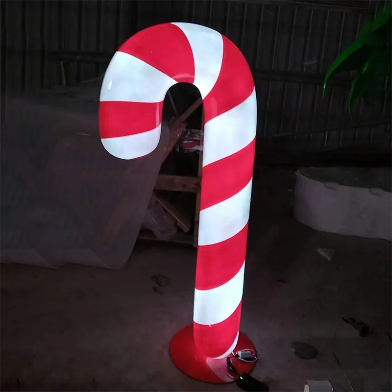 Fiberglass Large Candy Cane Giant Lollipop Christmas Decorations Indoor Lighting Supplies with Painted Design Big Crutch Feature